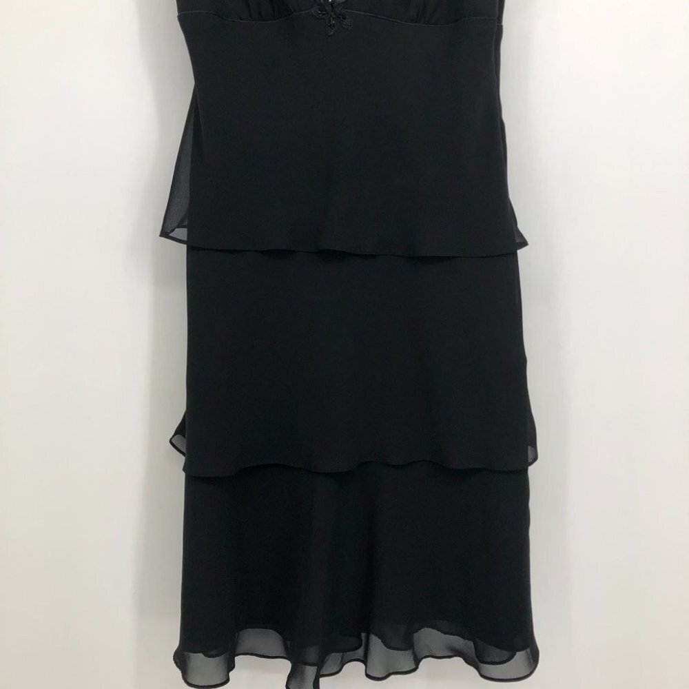 Lori Ann Montreal Vintage Black sleeveless tiered midi dress sequin broach 8 - Picture 11 of 16